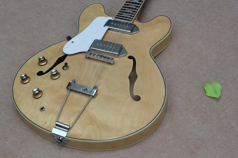 Lennon Revolution Casino Natrual Finished ES Jazz Electric Guitar Semi Hollow Body Double F Hole Metal Tailpiece