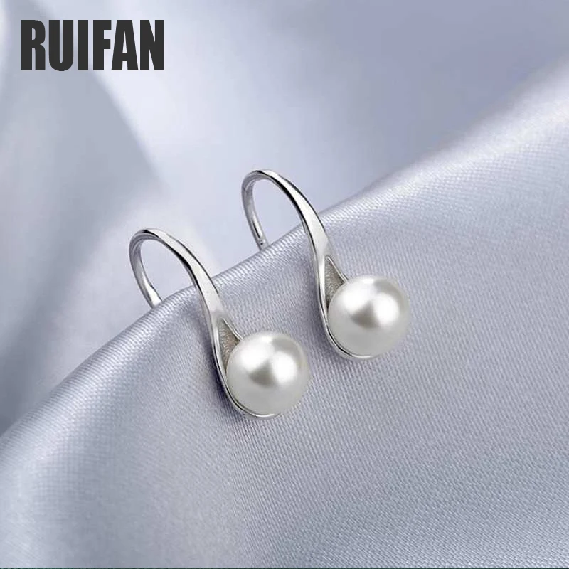 Ruifan 6/8/10 мм Имитация белый жемчуг ушной крючок для женщин серьги модные корейские