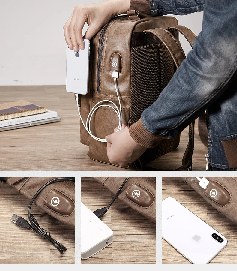 Мужской рюкзак для ноутбука DIDE с usb зарядным портом Mochila, винтажный повседневный рюкзак для путешествий, сумка для мужчин, школьный водонепроницаемый рюкзак 15 дюймов
