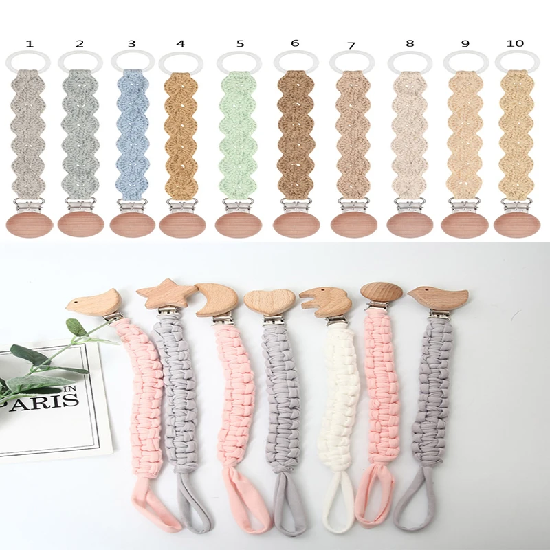 

Baby Pacifier Clip Chain Holder Beech Wooden Teether Teething Soother Molar Infant Toy Accessories