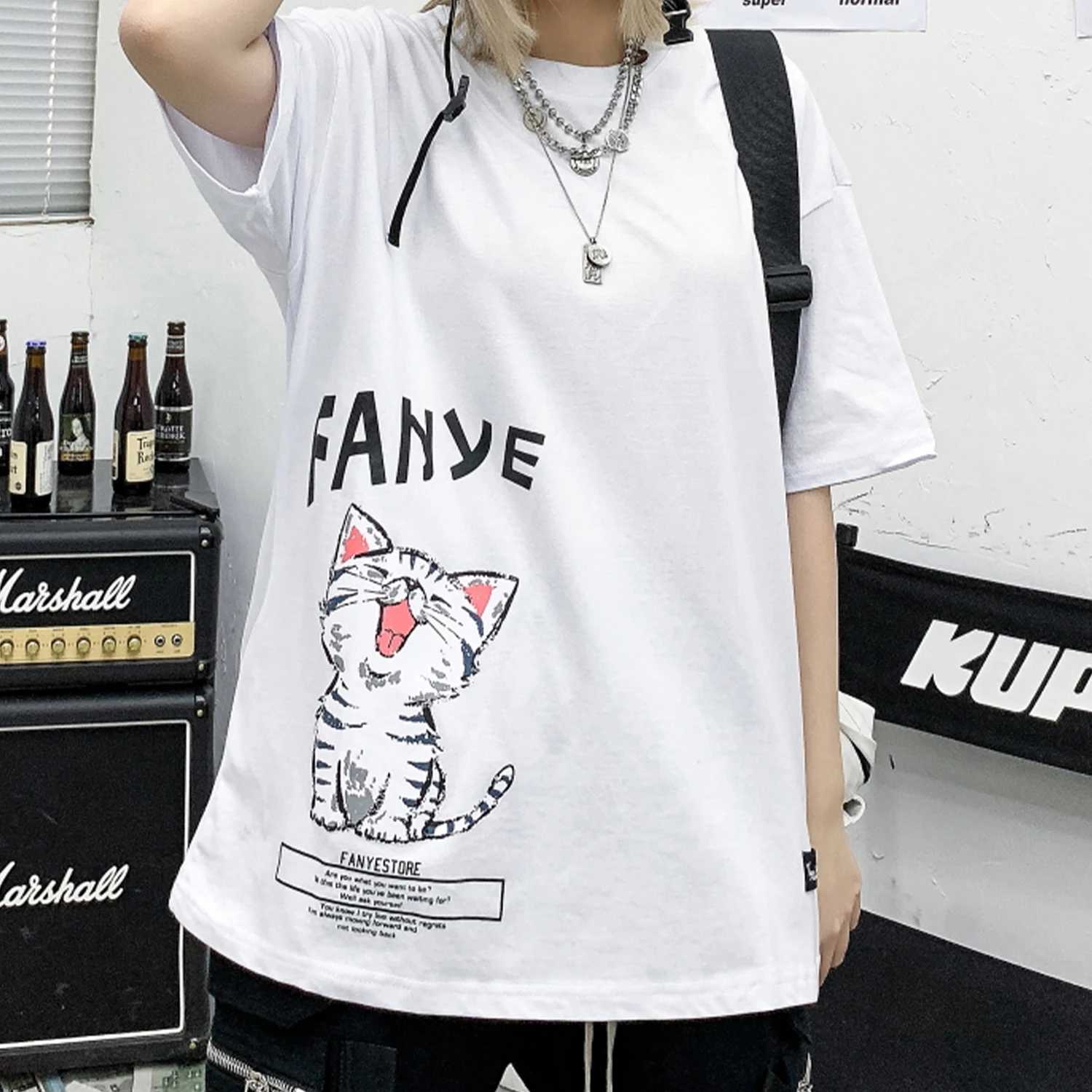 Футболка мужская с принтом кошки в стиле хип-хоп | Мужская одежда