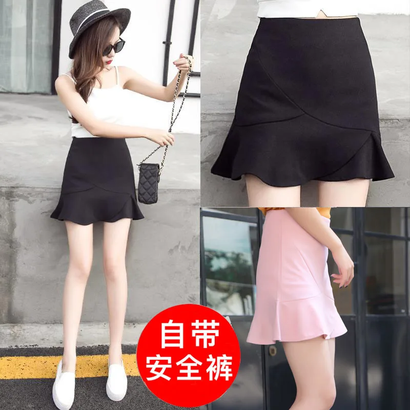 

Women Flounces Summer Skirt New Anti-naked Fishtail A-line Slim High Waist Plaid Ruffled Fishtail Skirt Bodycon Party Skirts