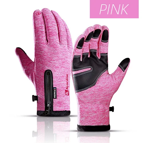 Pink Gloves Victgoal перчатки Сенсорный экран Термальность ветрозащитные велосипедные перчатки полный палец зимние толстые спортивные велосипедные перчатки для MTB оборудование - Цвет: Pink Gloves