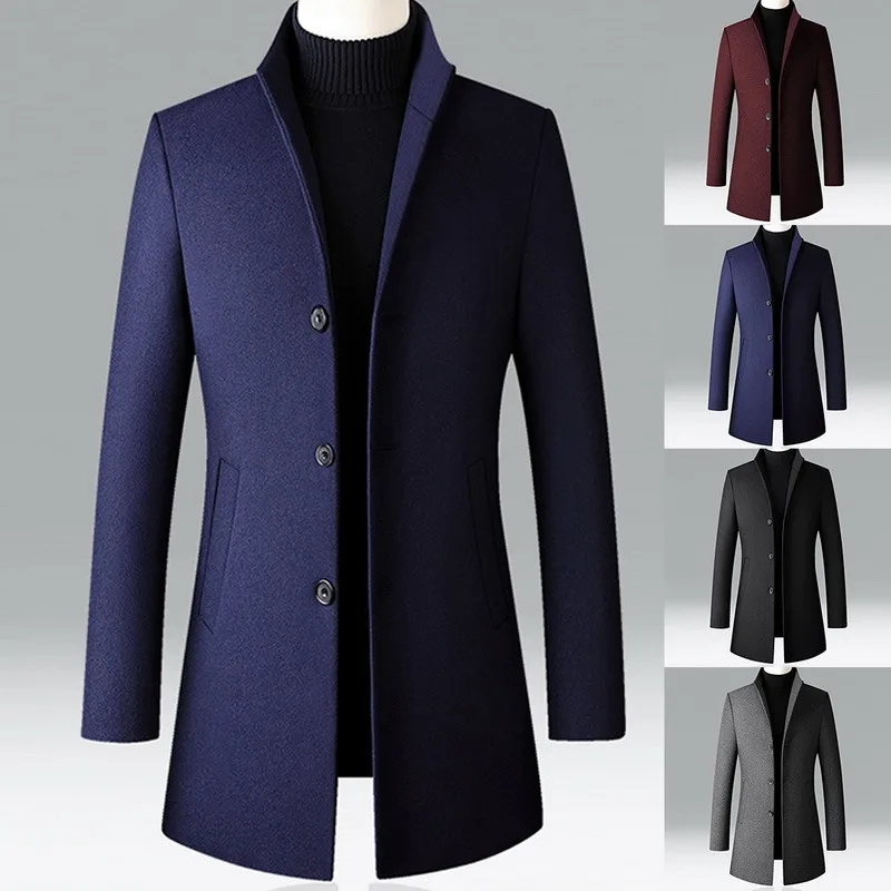 Men's Tweed Coat Trench Jacket Middle-aged Dad's collar and Old Wool Men | Мужская одежда