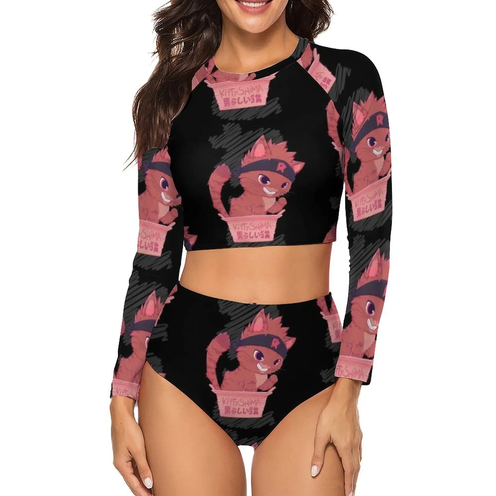 

Купальник-бикини Boku с высокой горловиной и принтом «No Hero»