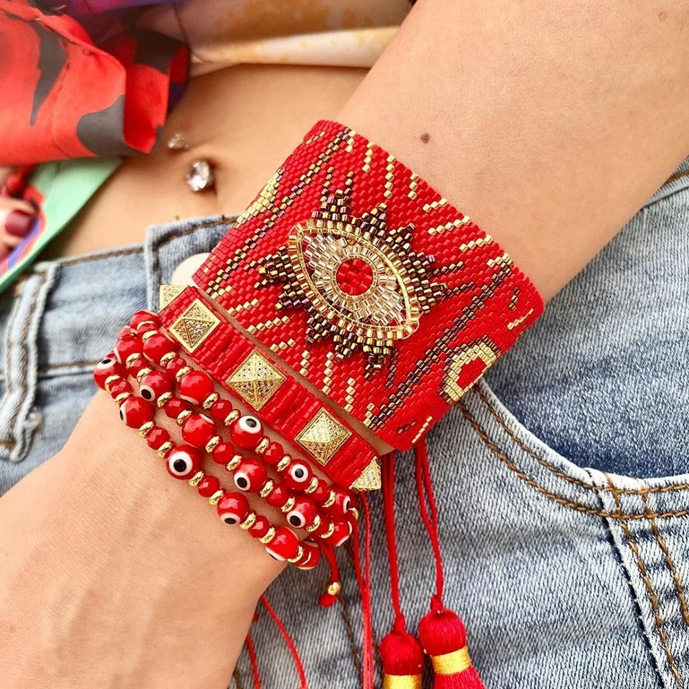 

Go2boho Greek Eye Bracelets Set Red Evil Eye Bracelet For Women Jewelry Miyuki Handmade Woven Turkish Eye Pulsera Friends Gift