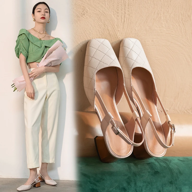 

Genuine Leather Shoes Woman Pumps High Heels Designer slingbacks Shoes For Girls Summer Wedding Party Sandals Women