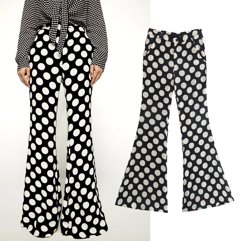 

Брюки женские расклешенные в горошек, с высокой талией, винтажные, 2021
