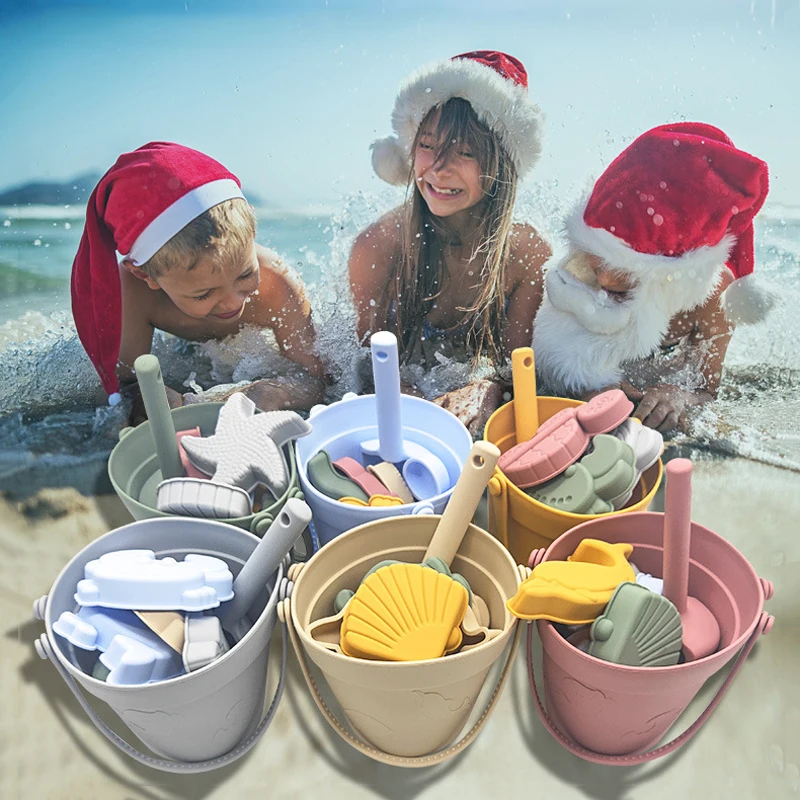 8 Pcs/lot Beach Baby Toys for Children Silicone Beach Toys Outdoor Sand Bucket Toy Sand Digging Shovels Kits Baby Beach Toys