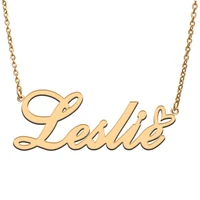 leslie love heart name necklace personalized gold plated stainless steel collar for women girls friends birthday wedding gift