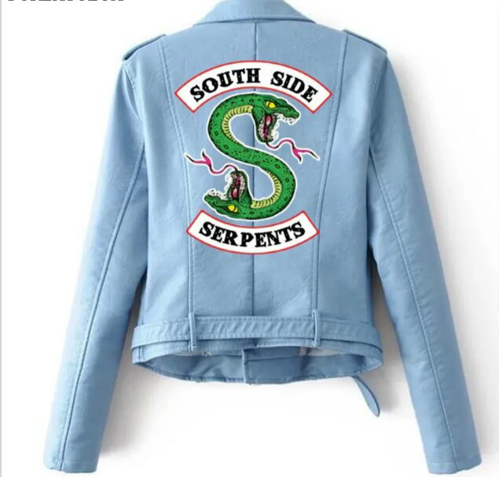 

Riverdale Women PU Zipper Belt Jacket Fashion America Kpop Motorcycle Crop Tops Southside Serpents Artificial Leather Coat Red