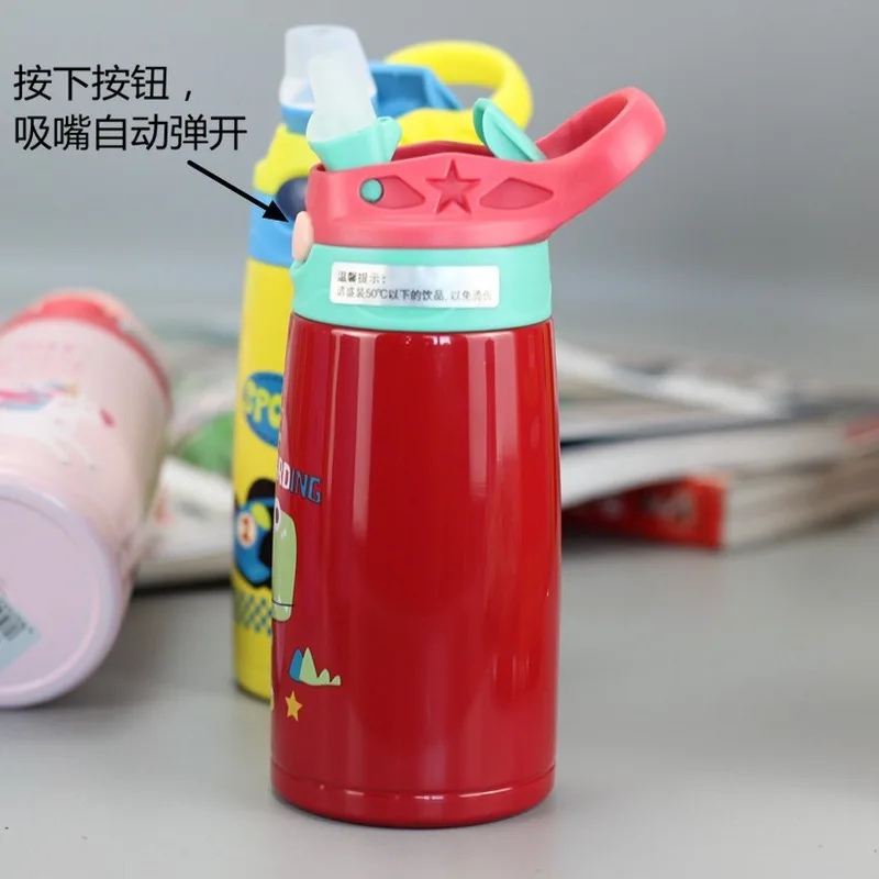 

350ML Cute Kids Thermal Bottle Vacuum Flask with Silicone Straw Stainless Steel Children Thermo Mug Thermos Cup 316 High Quality