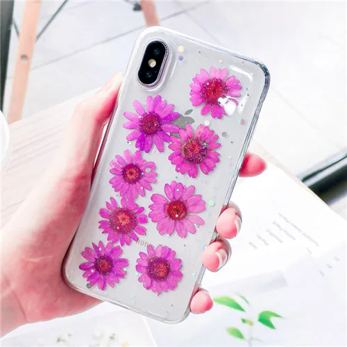 Чехол для телефона с настоящими цветами и сушеными цветами для iPhone X, XS, XR, XS, Max, 6, 6 S, 7, 8 Plus, прозрачная блестящая красивая мягкая задняя крышка из ТПУ - Цвет: Flower 3