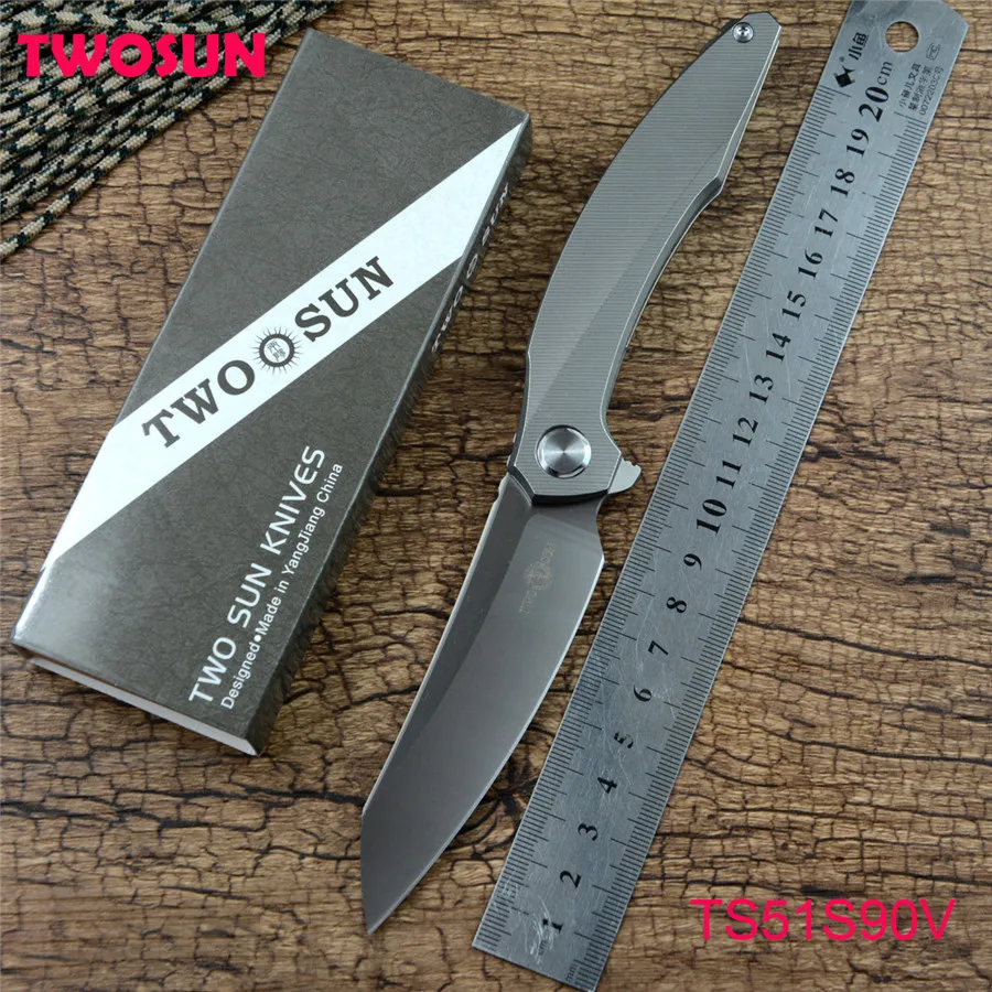 Туристический нож TS51 Flipper Outdoor Knife S90V сатиновое лезвие CNC, рукоять из титана, кемпинг, охотник с карманным зажимом, инструменты EDC Twosun.