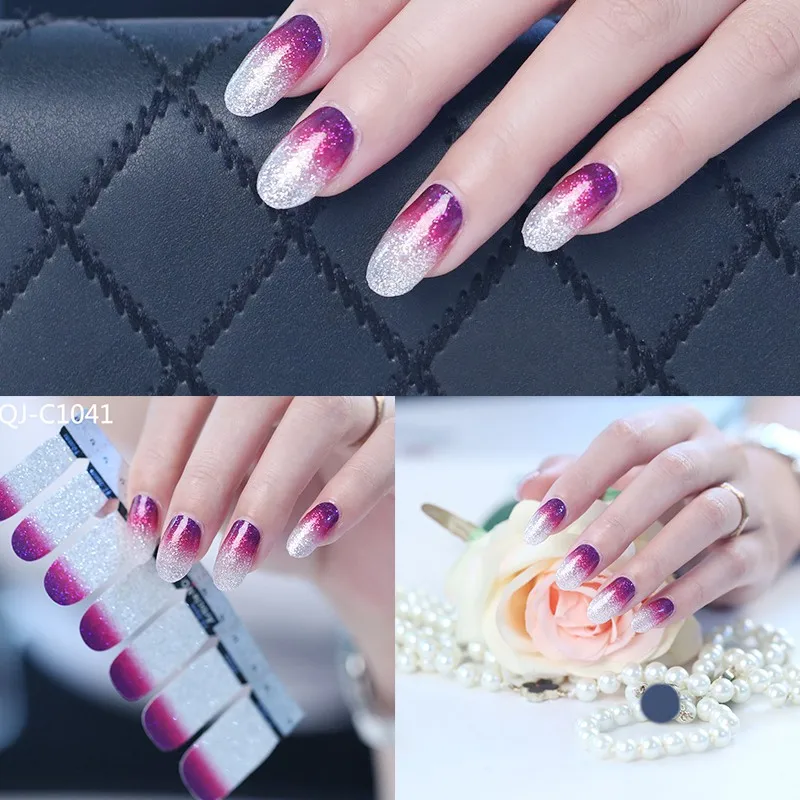 Клей для накладных ногтей стикер DIY 3D полировальные полоски 14 наклеек s блестящие