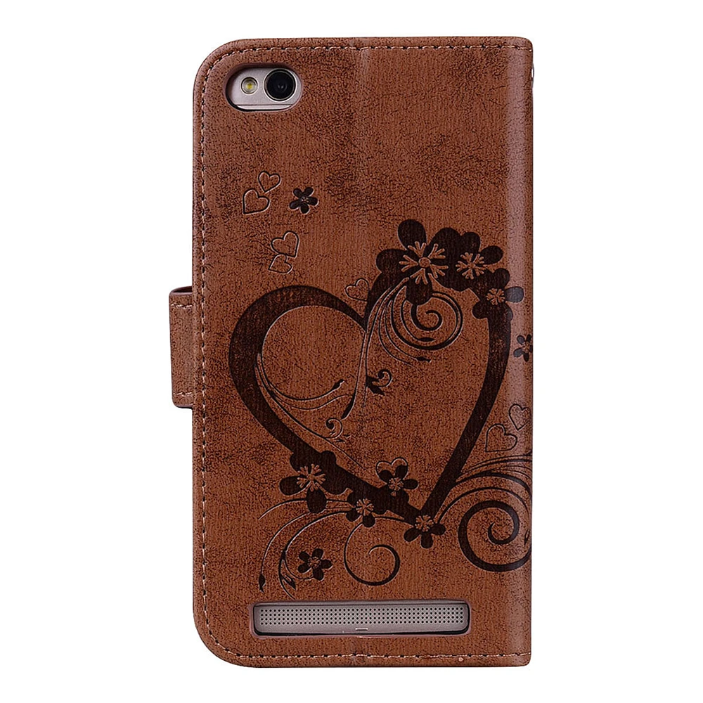 Магнитный чехол-бумажник в стиле ретро с изображением цветов и сердечек кожаный