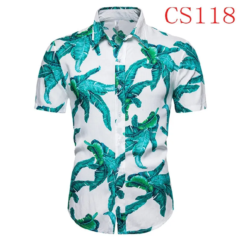 2020 новые летние мужские с коротким рукавом пляжные Гавайские рубашки хлопок