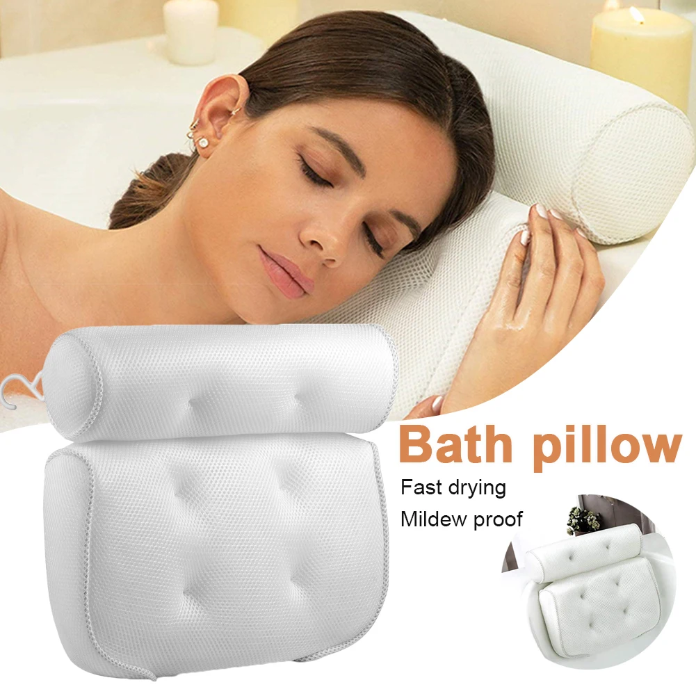 Enlarge SPA Bath Pillow Bathtub Pillow with Suction Cups Neck Back Support Thickened Bath Pillow for Home Spa Tub Bathroom Accessories