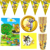 51pcslot cat mouse theme napkins tablecloth happy birthday party plates cups decoration flags kids boys favors banner