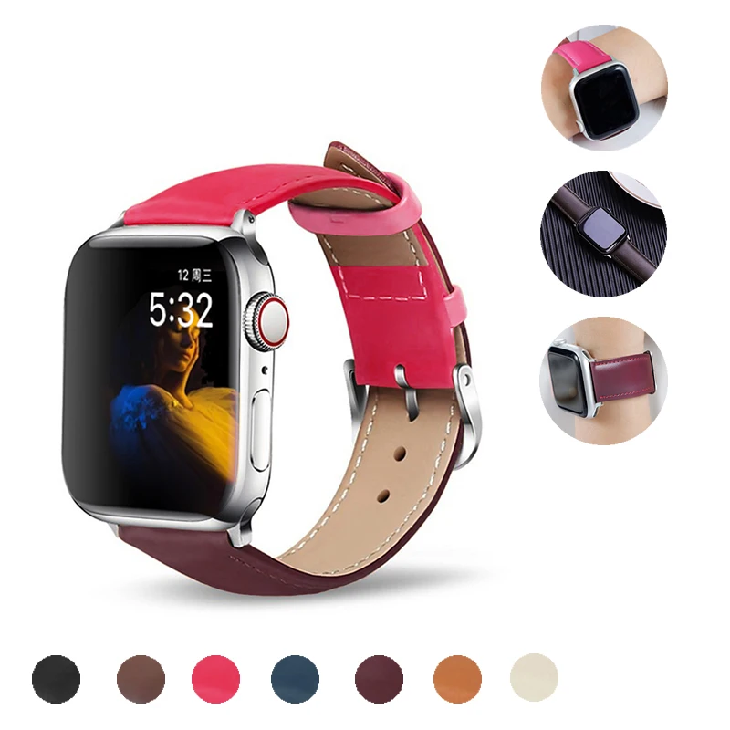 Ремешок кожаный для Apple Watch 6/5/4/3/2/1 38 мм 40 42 44 спортивный браслет Iwatch Series