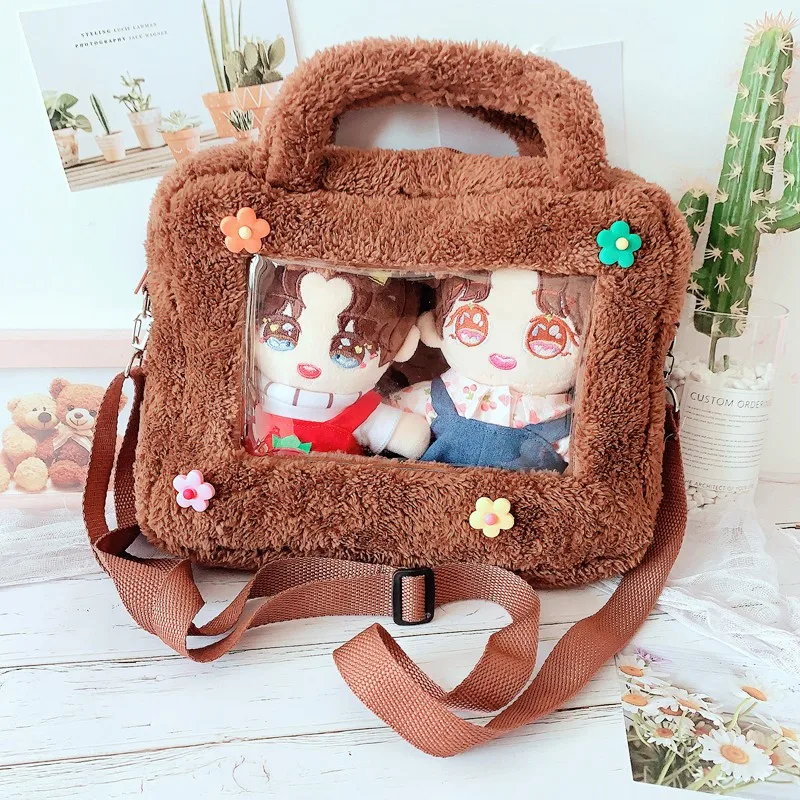 

20cm star doll bag can hold 20cm exo doll out, one shoulder cross arm pain bag transparent bag doll accessories