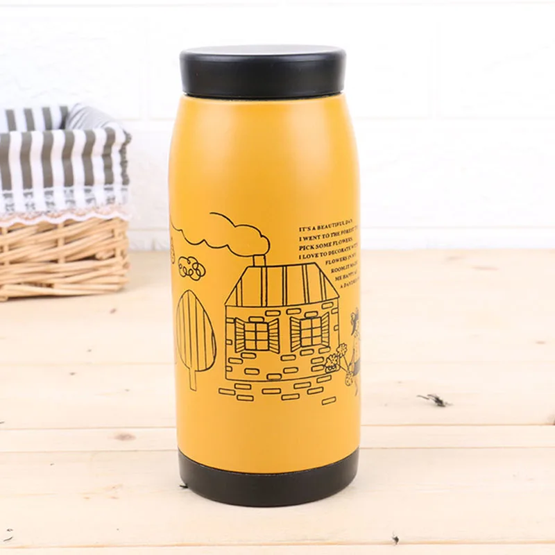 Korean Style Stainless Steel Thermos Cup Creative Matte illustration Big Belly Cartoon Drinkware | Дом и сад