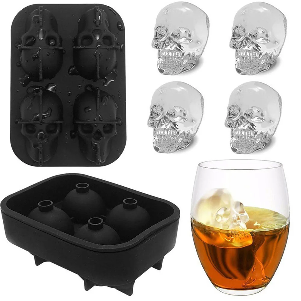 

Food Grade Silicone Ice Tray Mold With 4 Holes With Skull