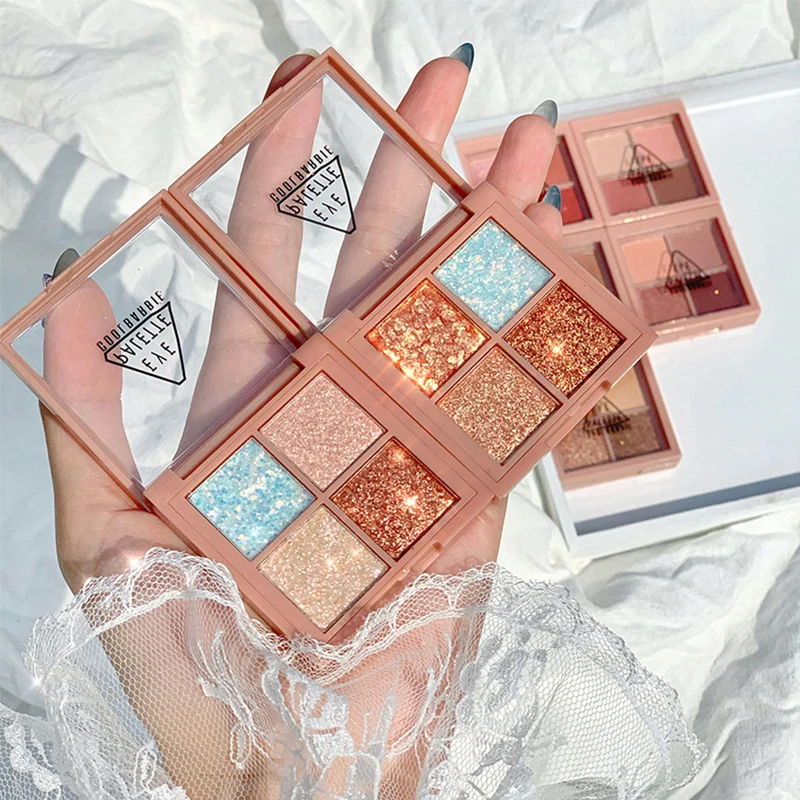 Палитра теней для век телесного цвета 4 стойкие матовые блестящие тени