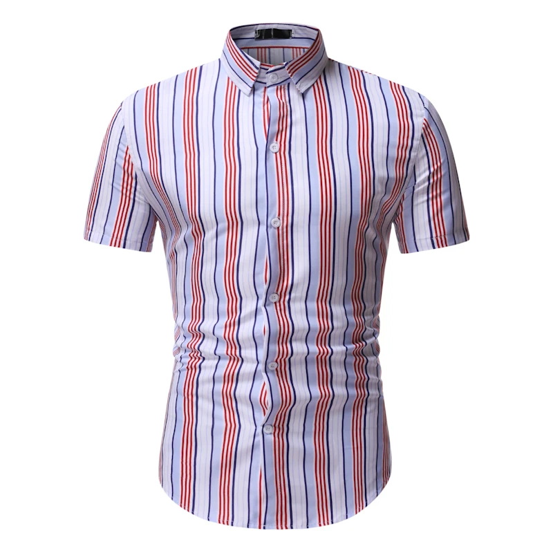 

2020 New Summer Men's Fashion Short-Sleeved Shirt Striped Casual Business Lining 3D Printed Button Sweater Shirts Tw31