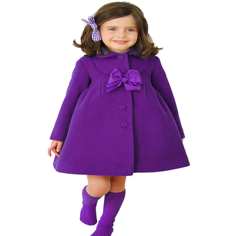 purple Осенне-зимнее теплое пальто для девочек Рождественская Одежда для девочек костюм для маленьких девочек кашемировая Детская куртка пальто для маленьких девочек - Цвет: purple