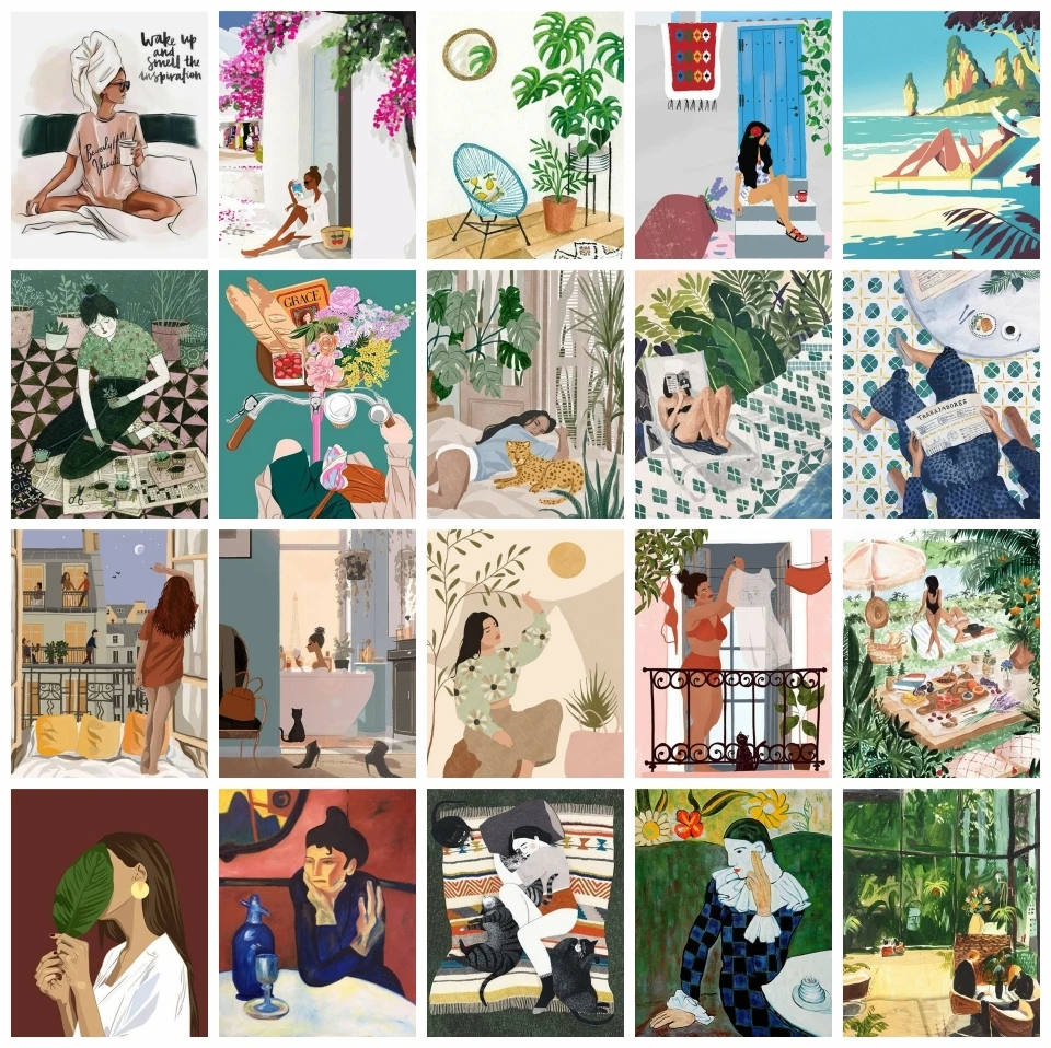 

AZQSD Diy Painting By Numbers For Adults Girl Portrait Picture Oil Painting On Canvas Cartoon Handmade Home Decor Wall Art