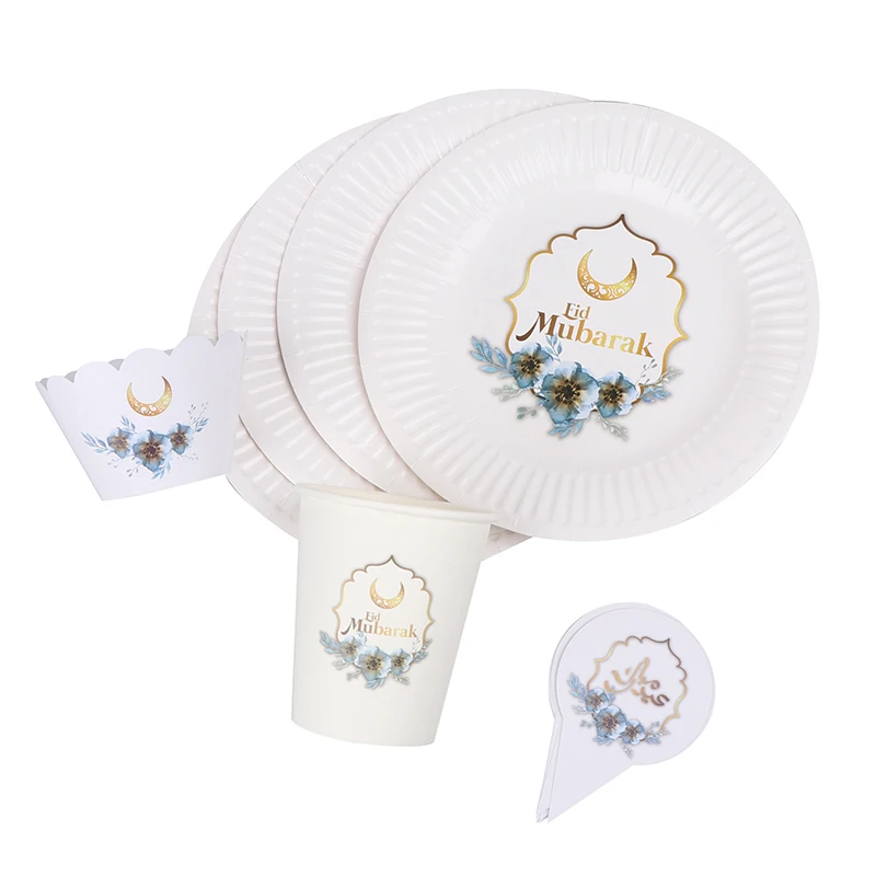 

Hot New Ramadan Decoration Party Supplies EID Mubarak Paper Plate Cup For Ramadan Mubarak EID Party Decor Muslim Favor
