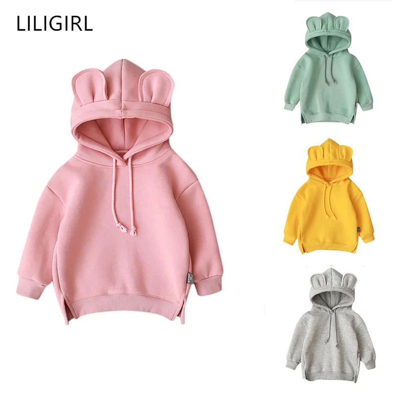 LILIGIRL/Детский свитер с капюшоном толстовка ушками и милым медведем для мальчиков