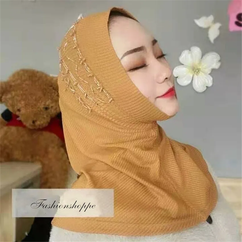 Модный женский мусульманский головной платок однотонный цветочный