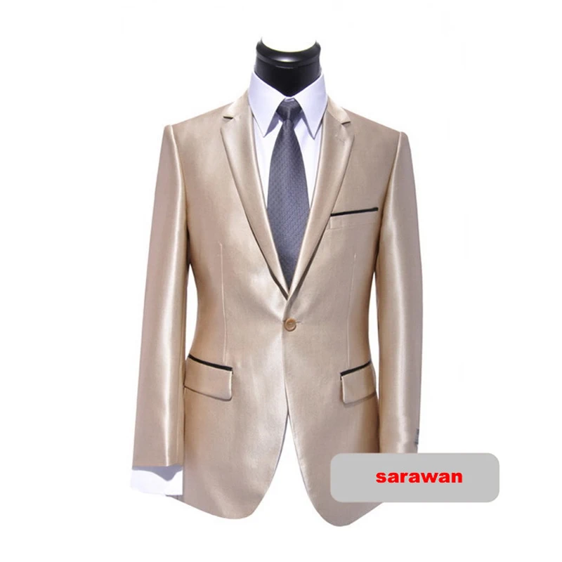 

Custom MADE TO MEASURE men suit,BESPOKE Champagne suit notch lapel with black edge for pocket(jacket+pants+tie+pocket squaure)