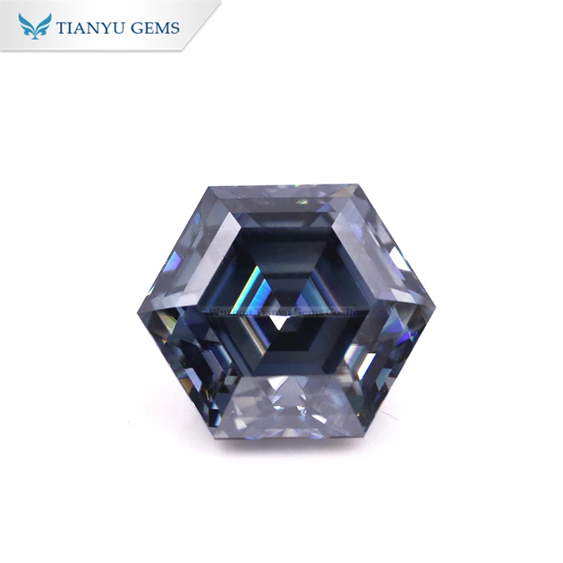 

Драгоценные камни фабрики Tianyu, шестигранный синий сапфир 6x6 мм, цвет Муассанит Бриллианты Tester Pass GRA 1ct, драгоценные камни для ювелирных издел...