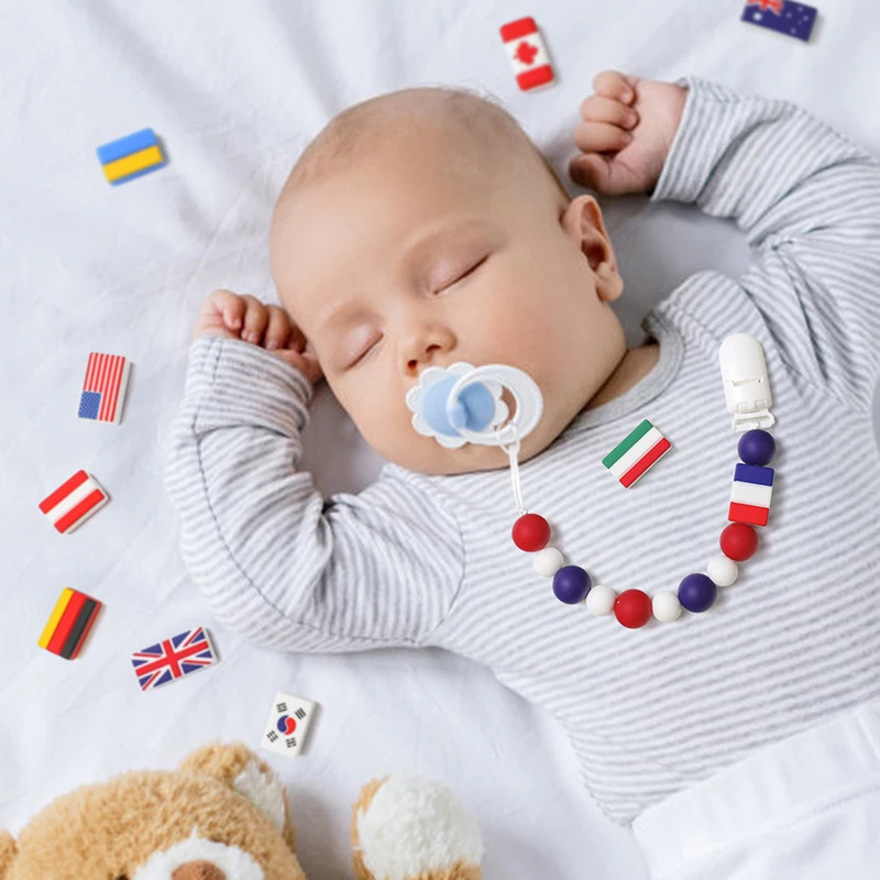 

5pcs/Lot National Flag Silicone Beads Baby Teether BPA Free Teething Beads Round Baby Safe DIY Chewable Teething For Infant