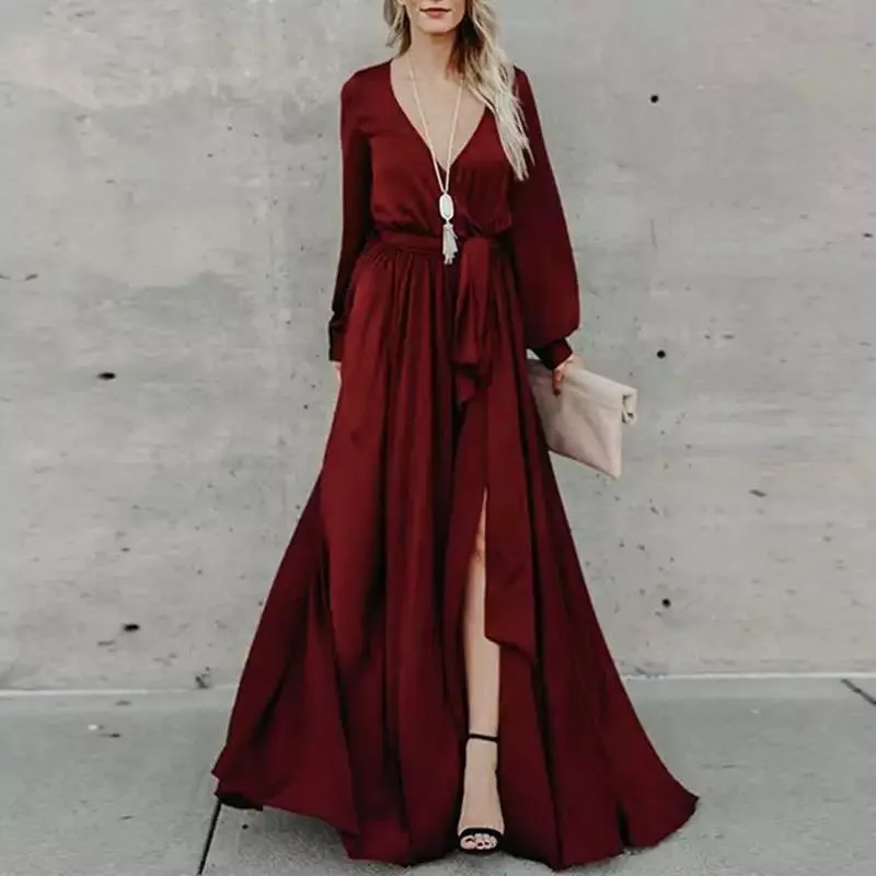 

Women's Maxi Dress Fall 2021 New V Neck Long Sleeve Sexy Dress Party Dress