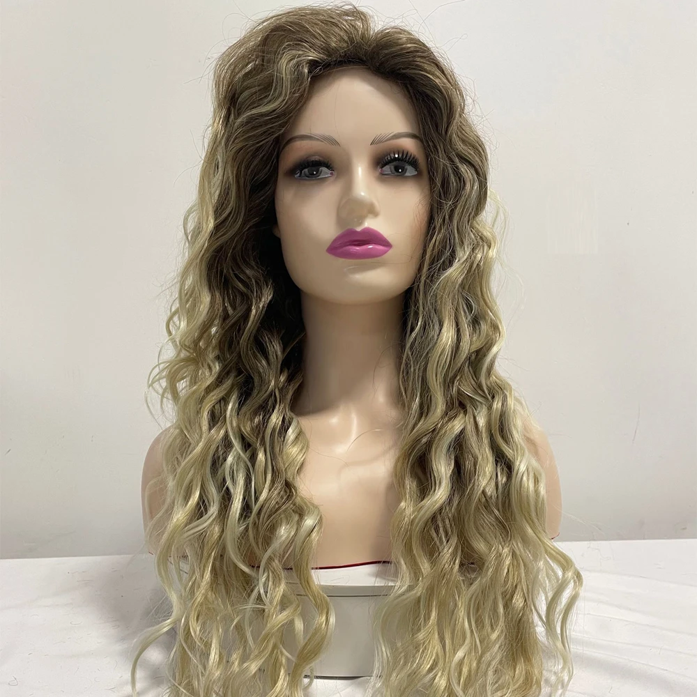 

AMIR Long Deep Wave Synthetic Wigs Mix Blonde Soft Hair Wig For Women Water Wavy Cosplay Wig
