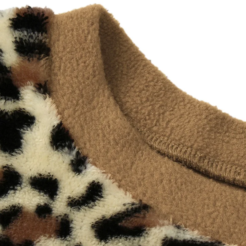 

Women Fashion Sweater Soft and Comfortable Leopard Print Color Block Top Ladies Round Neck No Lining Top New Arrivals