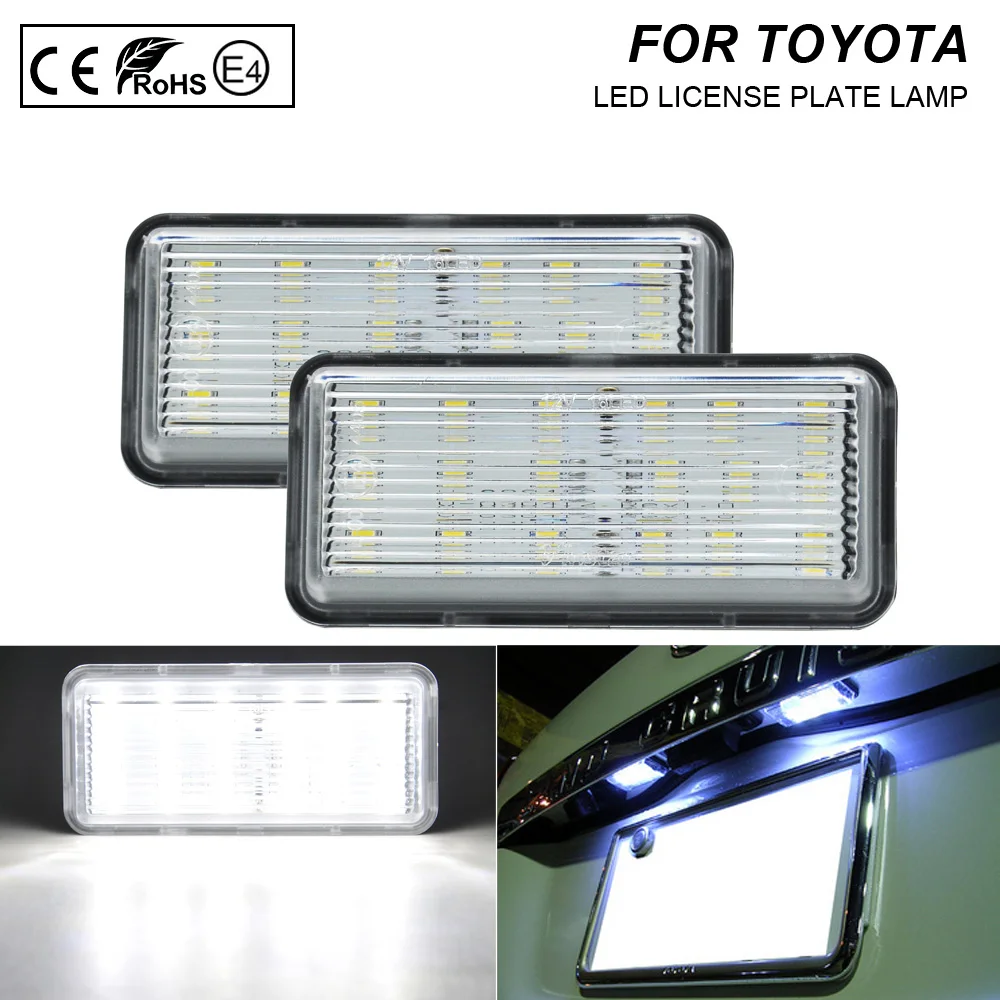 

2pcs LED License Number Plate Light Lamp Clear Light For Toyota Land Cruiser 100 Prado J120 200 Reiz 4D Mark X Lexus LX470 GX470
