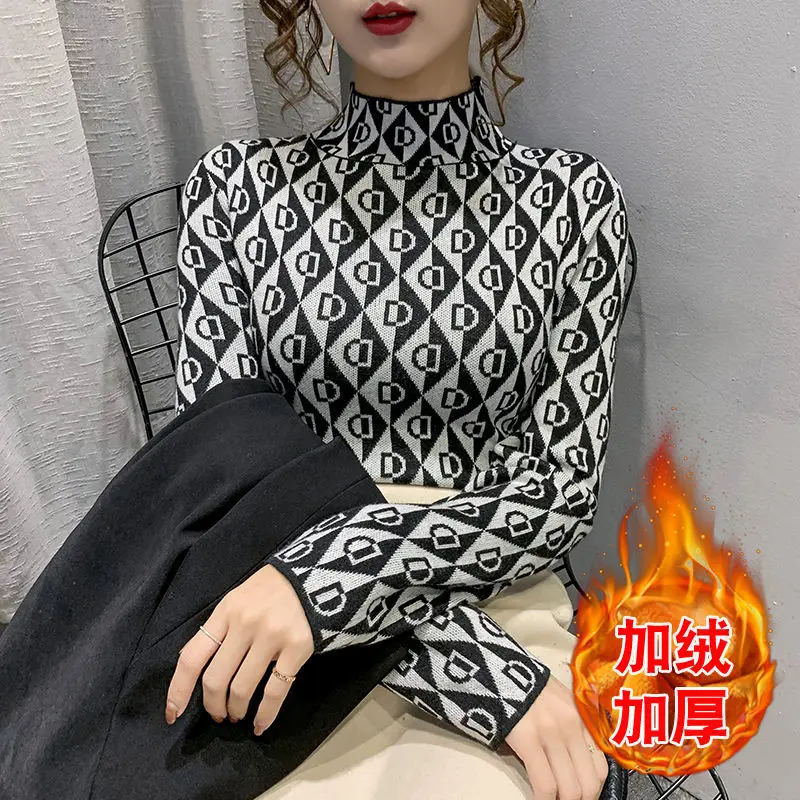 

Women's autumn and winter new thickened half turtleneck sweater knitting
