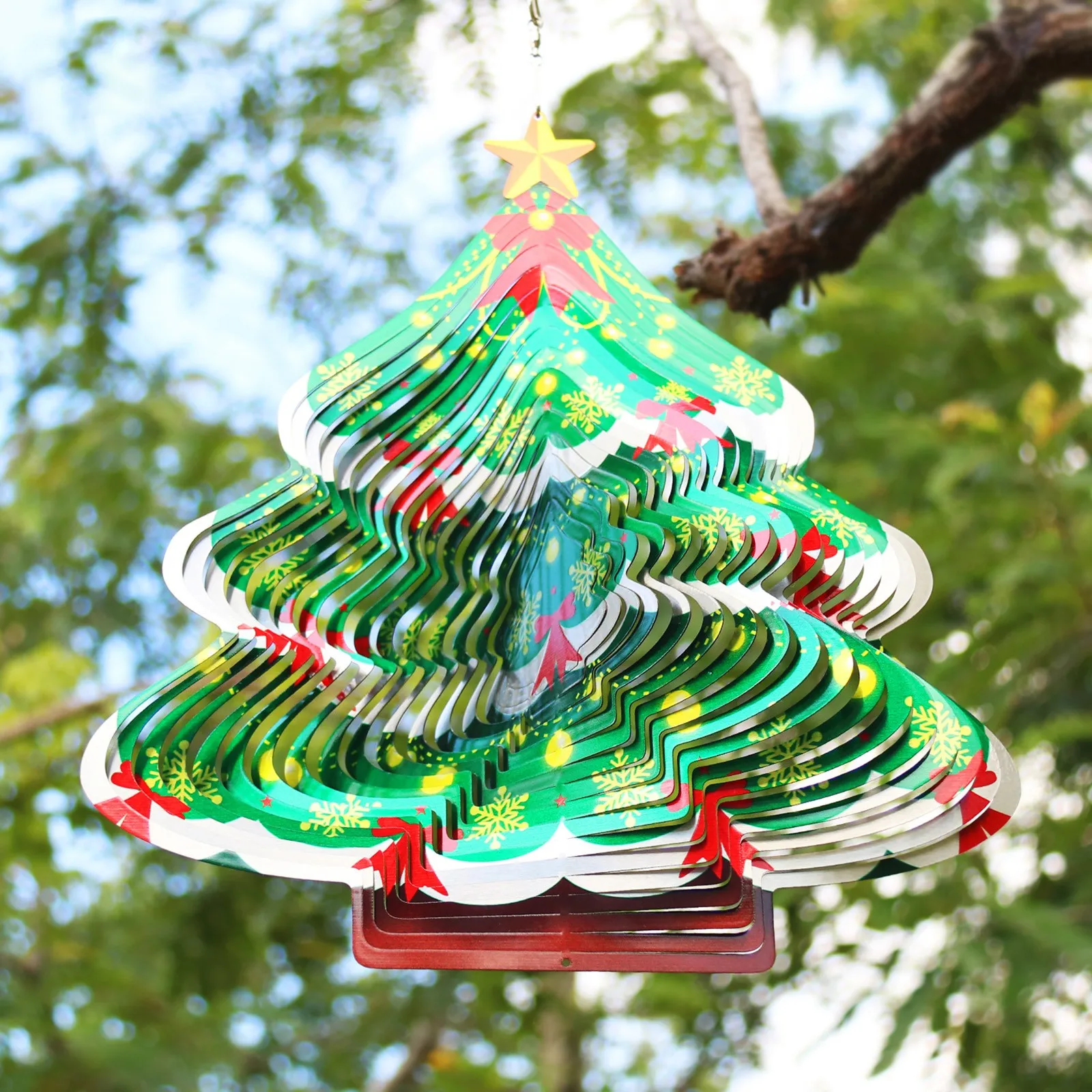 

Christmas Tree Shaped Wind Spinner3D Stainless Steel Metal Wind Chimes Indoor Home Garden And Outdoor Christmas Decoration