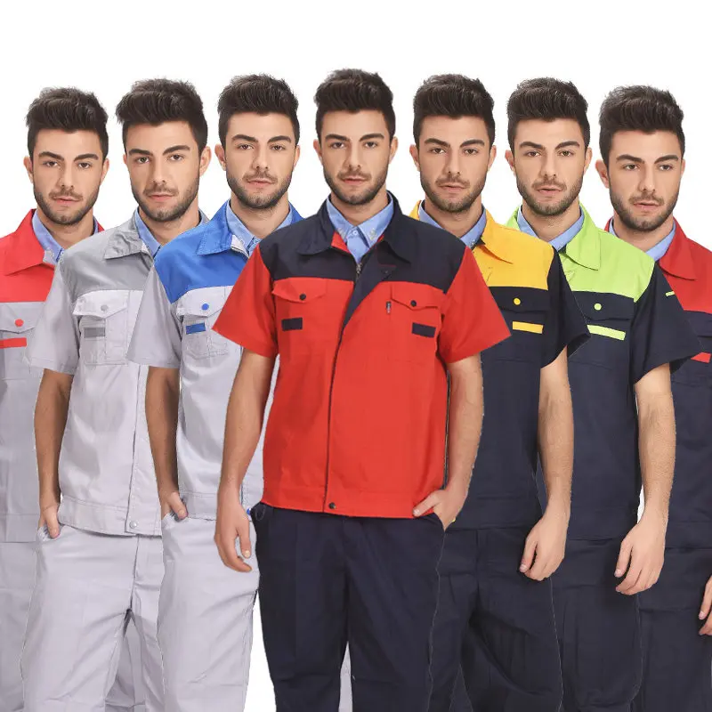 Рубашка мужская с короткими рукавами рабочая одежда в стиле пэчворк карманами