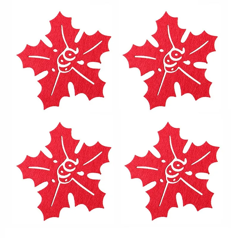 

8PCs Christmas Snowflake Green/Red Cup Pads Coasters Insulated Felt Cup Mats New Year Home Office Party Table Decor Gifts