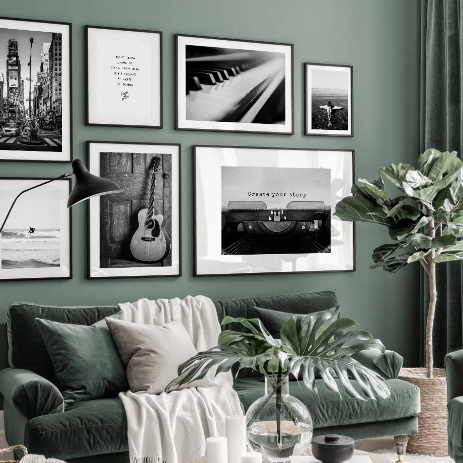 

Black White Paris Street Surfboard Piano Wall Art Canvas Painting Nordic Posters And Prints Wall Pictures For Living Room Decor