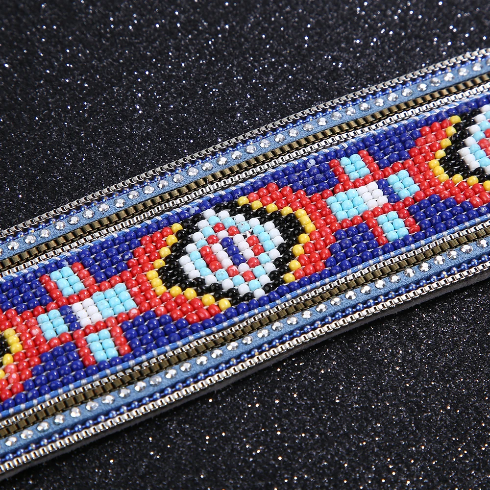 Женский кожаный браслет HEYI с разноцветными бусинами и геометрическим узором в