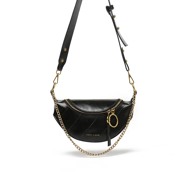 

2021 Spring Summer New Concise Neat Half Moon Shape Retro Texture Fashion Personality Chest Chain Single Shoulder Crossbody Bag