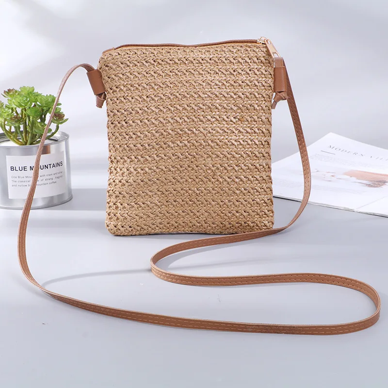 

2021 Women's Straw Plait Small Square Bags One Shoulder Slanted Across Bag Handbag Coin Purses Summer Casual Sweet Holiday Tote