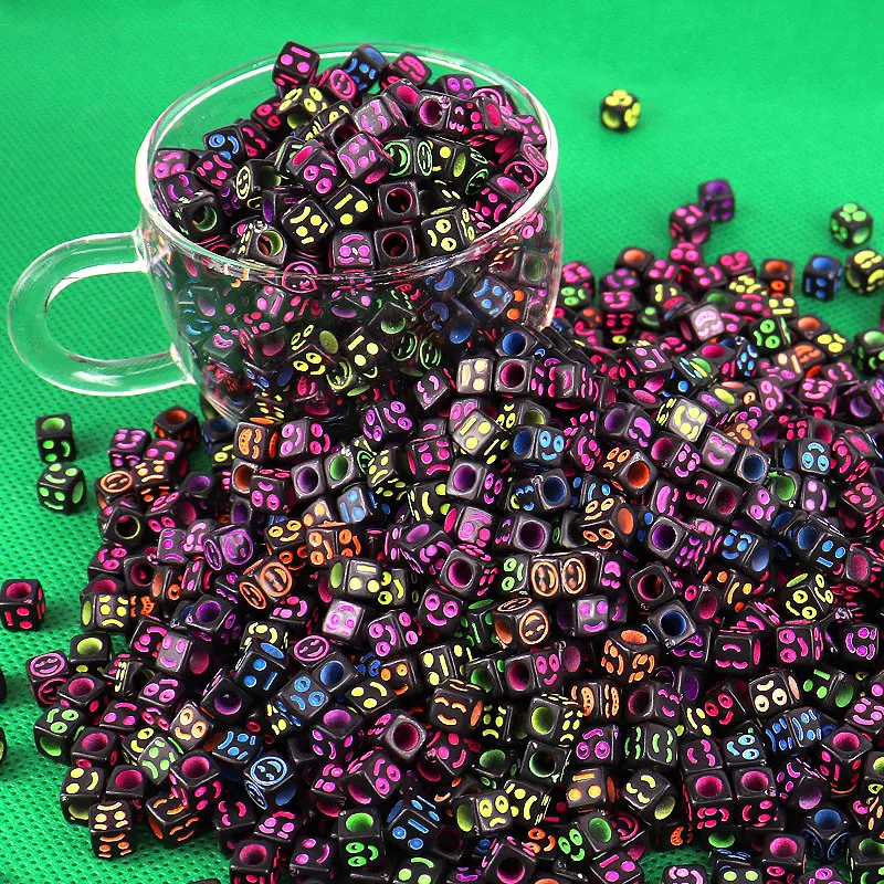 

6mm Square Smiley Face Acrylic Beads Emoticons Beads Spacer Loose Beads For Jewelry Making DIY Charms Bracelet Accessories ZU2